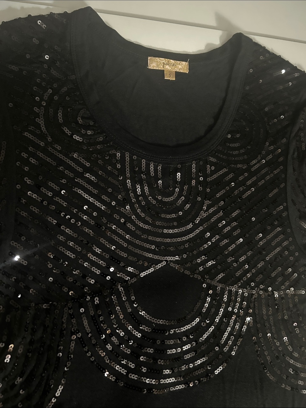 Black Sequin Short Sleeve Women's Top